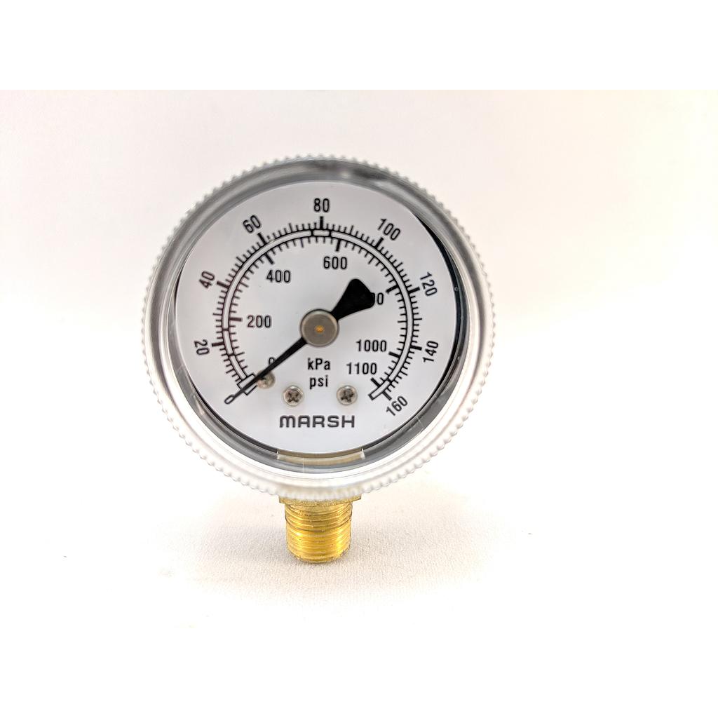 PRESSURE GAUGE 1.5" DIAL 0-160 PSI 1/8" BOTTOM CONNECT 2%ACC