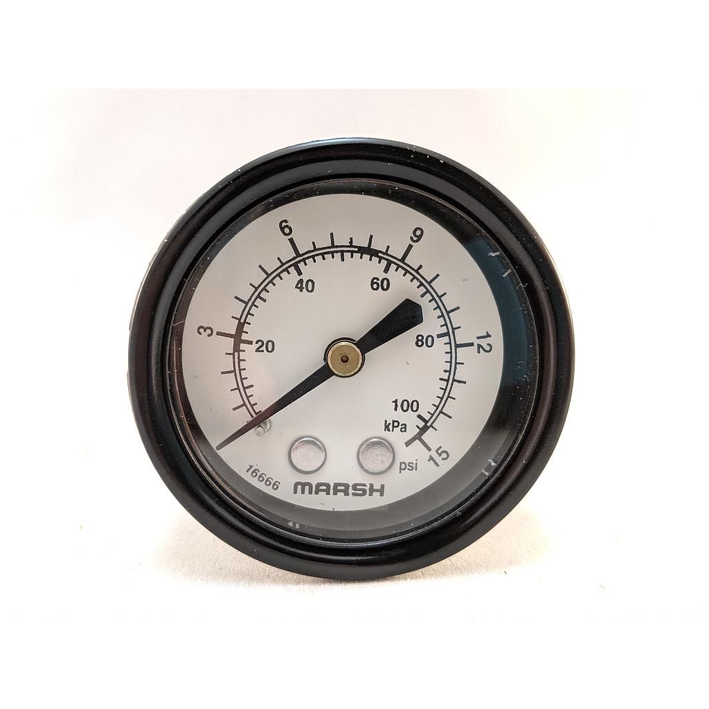 PRESSURE GAUGE 0-15 PSI 2" 1/4"CBM 2% ACCURACY