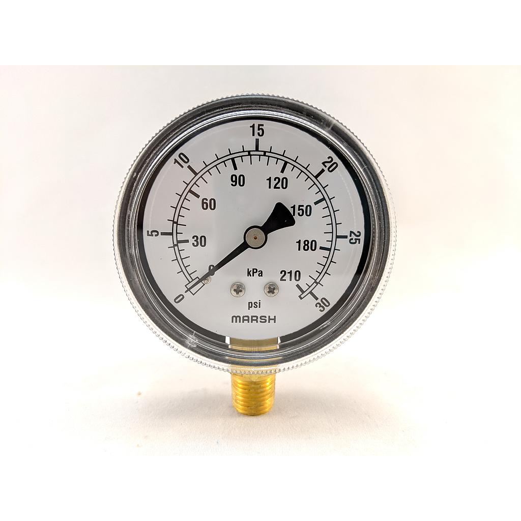 PRESSURE GAUGE 0-30 PSI 2.5" 1/4"BOTTOM CONNECT 2% ACCURACY