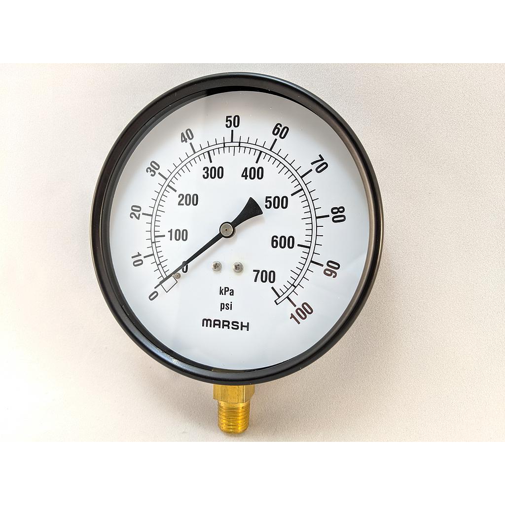 PRESSURE GAUGE 0-100 PSI 4.5" 1/4"BOTTOM CONNECT 2% ACCURACY