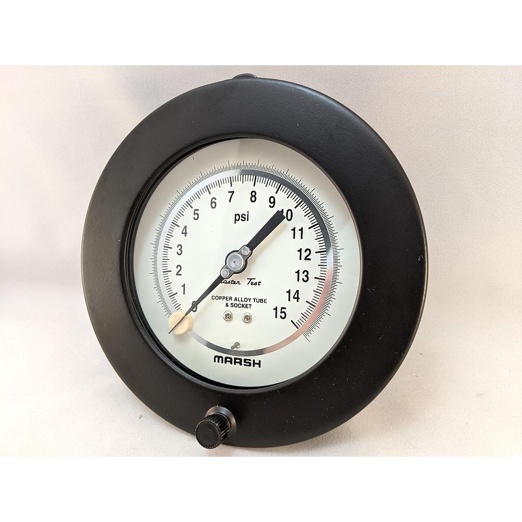 PRESSURE GAUGE 0-15 PSI 4.5" 1/4"LBM FLUSH MT CASE .25% ACC