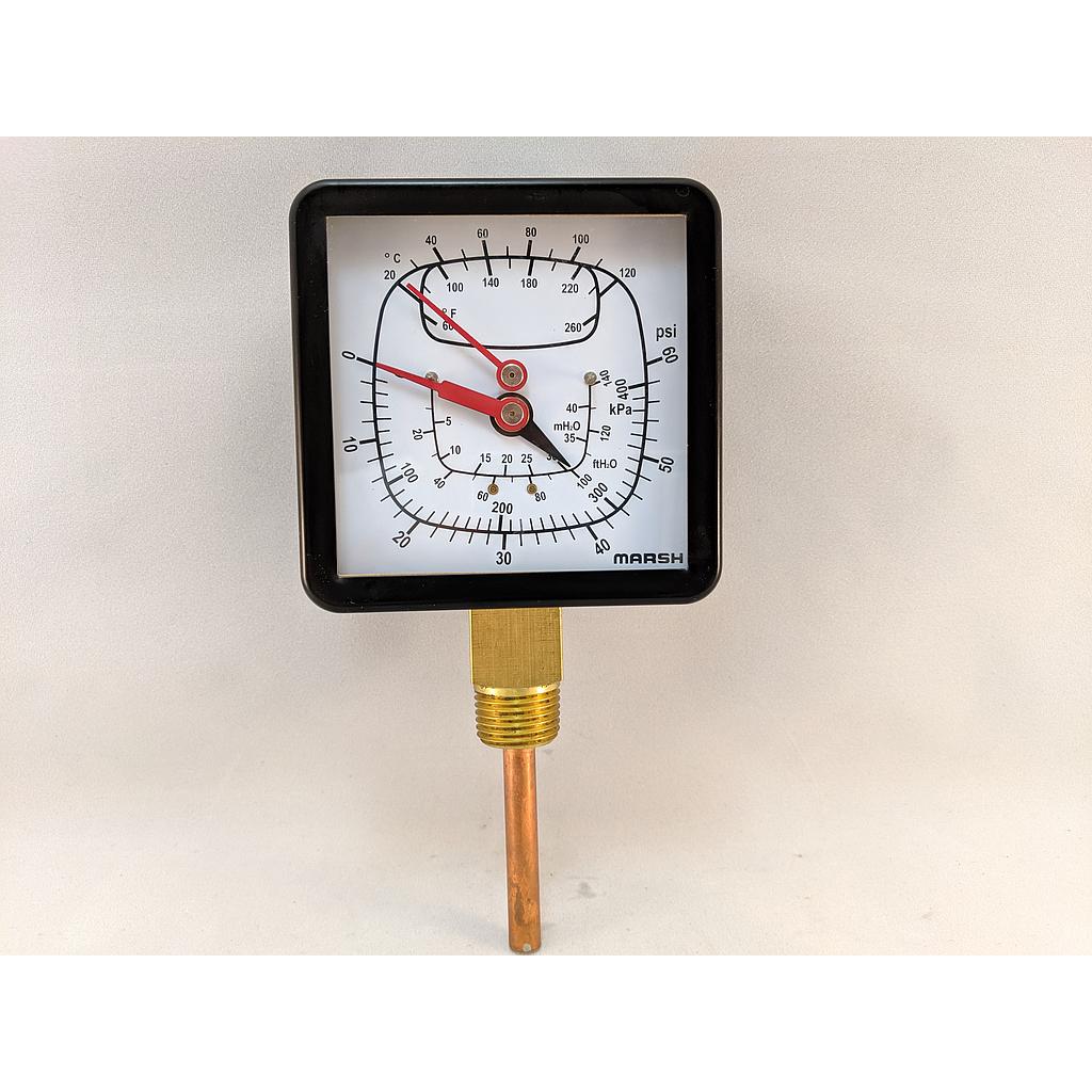 TRIDICATOR 3.5" 1/2"NPT BOTTOM STEM 0-60PSI & FEET OF WATER