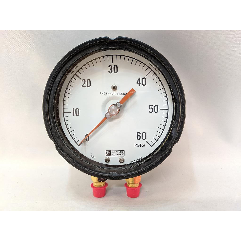 WEKSLER DUPLEX GAUGE 4.5" 0-60PSI 1/4"NPT BOTTOM POLY CASE