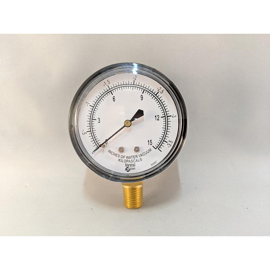 VACUUM GAUGE, 2.5" DIAL, 1/4" NPT BOTTOM CONNECT, 0-15" H2O VACUUM