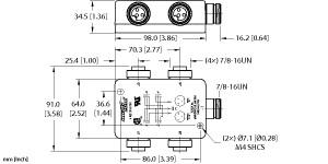 Turck Actuator and Sensor Junction Box, 7/8 minifast I/O Ports, " (4 RKF 301-B1131)
