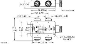 Turck Actuator and Sensor Junction Box, 7/8 minifast I/O Ports, " (4 RKF 40-RSF6B6)