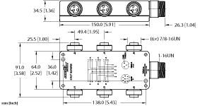 Turck Actuator and Sensor Junction Box, 7/8 minifast I/O Ports, " (6 RKF 30-RSF80)