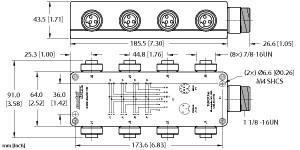 Turck Actuator and Sensor Junction Box, 7/8 minifast I/O Ports, " (8 RKF 30-RSF100)