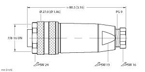 Turck Actuator and Sensor Female Field Wireable, 7/8 Connection, " (B 4141-0/9)