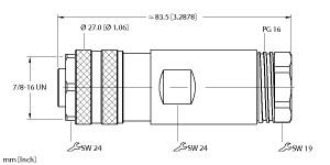 Turck Actuator and Sensor Field Wireable, 7/8 Connection, " (B 4151-0/16)