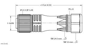 Turck Actuator and Sensor Field Wireable, 1 Connection, " (B 7171-0/21)