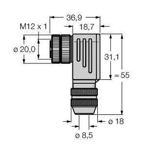 Turck Accessories for Fieldbus Systems, Field-Wireable Connector, Female Connector M12 × 1, Angled (BMWS8251-8.5)
