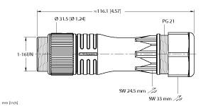 Turck Actuator and Sensor Field Wireable, 1 Connection, " (BS 7181-0/21)
