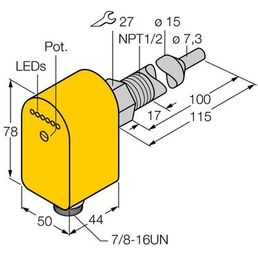 Turck Flow Monitoring, Immersion Sensor with Integrated Processor (FCS-N1/2A4P-AP8X-H1141/L100)