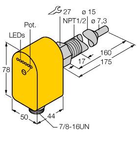 Turck Flow Monitoring, Immersion Sensor with Integrated Processor (FCS-N1/2A4P-ARX-B1151/L160/115VAC)