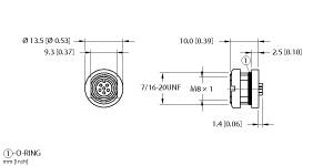 Turck Actuator and Sensor Receptacle, Rear Mount, Solder cups (MFKS 6F)