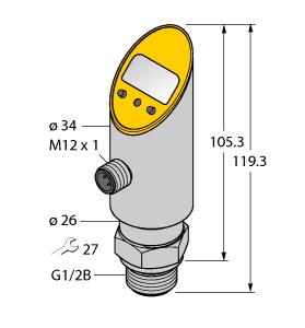 Turck Pressure Transmitter (Front-Flush), With Analog Output and PNP/NPN Transistor Switching Output, Output 2 Reprogrammable as Switching Output (PS040V-609-LI2UPN8X-H1141)