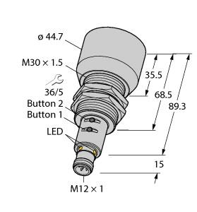 Turck Ultrasonic Sensor, Diffuse Mode Sensor (RU600U-M30E-2UP8X2T-H1151)