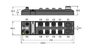 Turck Fieldbus I/O module PROFIBUS-DP, 16 Digital Channels, Configurable as PNP Inputs or 2 A Outputs (TBDP-L2-16DXP)
