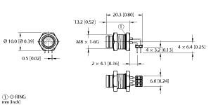 Turck Actuator and Sensor Receptacle, Rear Mount, Right-angle PCB Pins (WMFS 4F-PCB)