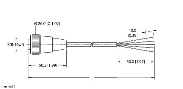 Turck Actuator and Sensor Cordset, Connection Cable (RKM 50-10M)