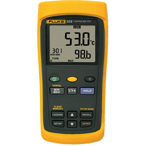 FLUKE 53-2 SINGLE INPUT THERMOMETER W/USB RECORDING, 60HZ NOISE REJECTION