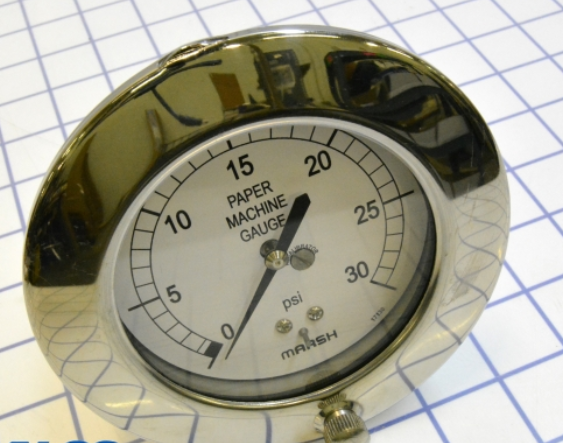 PAPER MACHINE GAUGE 3.5" 1/4"LBM 0-30 PSI CHROME CASE