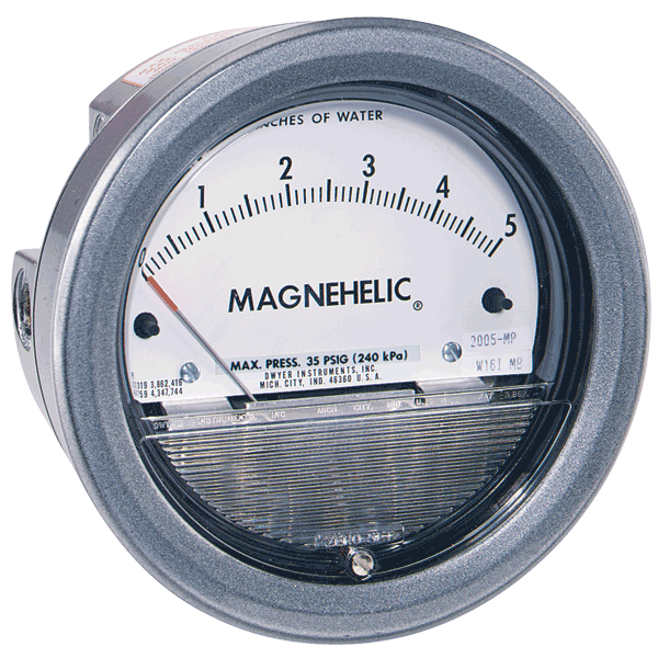 MAGNEHELIC GAGE, 4.5"DIAL, 0-5" WATER COLUMN, 1/8"NPT FEMALE