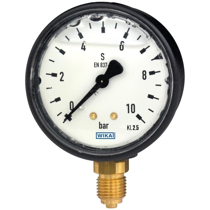 Wika 113.13 Series Glycerin Filled Pressure Gauge, 2.5" Dial, 0 to 100 psi, 1/4 NPT Brass Lower Mount