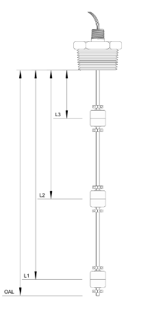 FPI Sensors SS Level Switch, L0 = 17 15/16", L1=16" NO, L2=5" NO, L3=2" NC