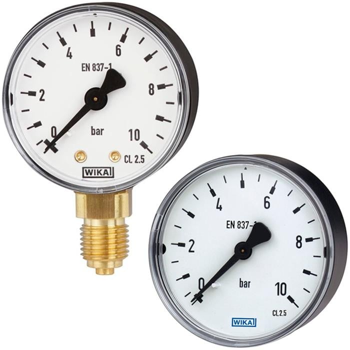 Wika 111.10 Series 2.5" Brass Dry Pressure Gauge, 0 to 1500 psi, G 1/4 B, Lower Mount, w/Pressure Vent