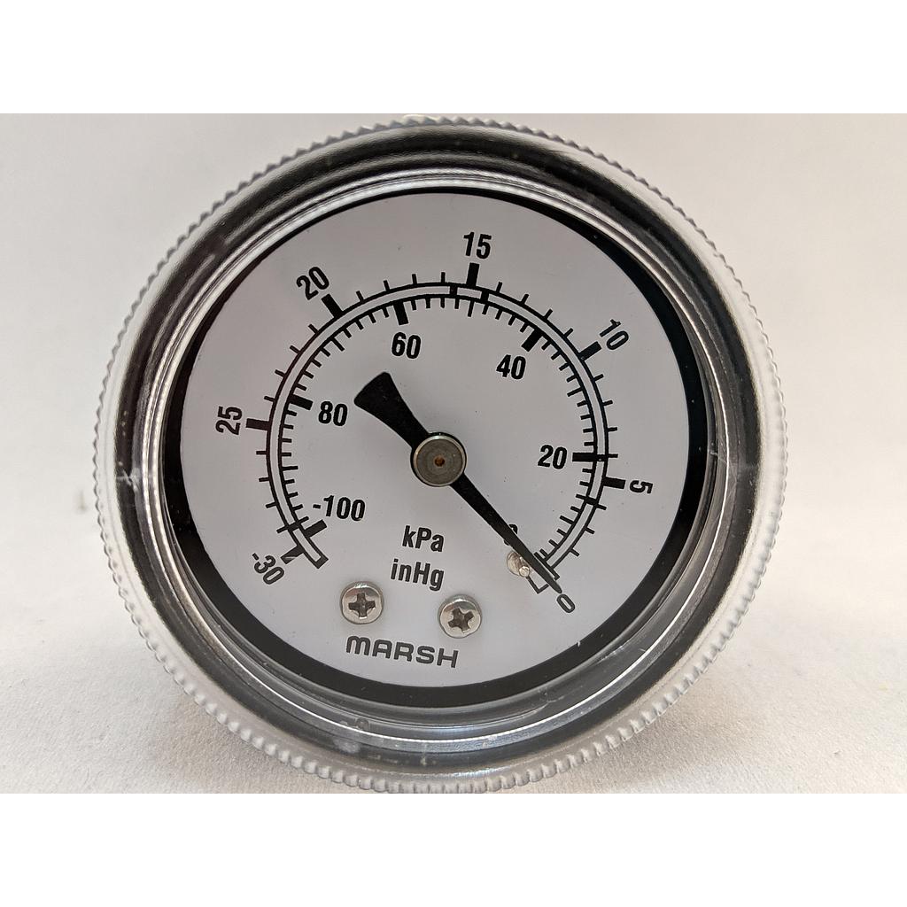 PRESSURE GAUGE -30-0"HG/KPA VAC, 2" DIAL, 1/4"CBM 2% ACCURACY