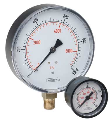 NOSHOK PRESSURE GAUGE 1.5" DRY 1/8" CBM 2.5% ACCURACY BRONZE TUBE