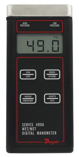 Series 490A Hydronic Differential Pressure Manometer, Wet, Handheld, 0-50psi