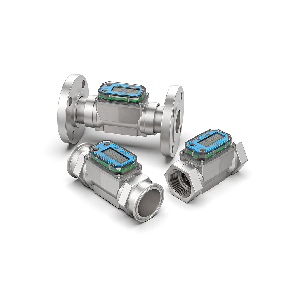 Flomec G2 Series Turbine Flow Meter, 2" NPTF, Battery Powered Display, Stainless Steel Body