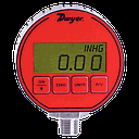 Digital pressure gage, selectable engineering units: -14.70-0 psi, -1.033 kg/cm², -1.013 bar, -29.93" Hg, -33.94 ft w.c., -101.4 kPa, -235.2 oz/in², -407.3" w.c., -1013 mbar, -1034 cm w.c., -760.7 mm Hg.