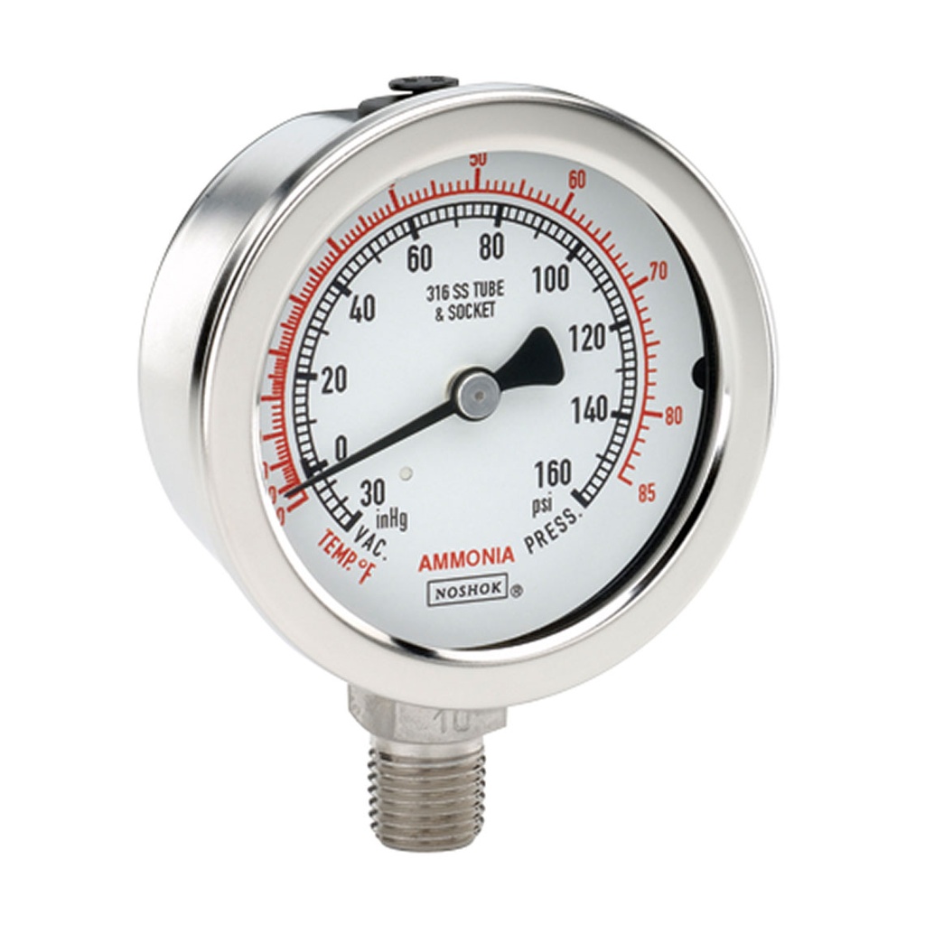 400 Series Stainless Steel Dry Pressure Gauge, -30 inHg to 0 to 160 psi