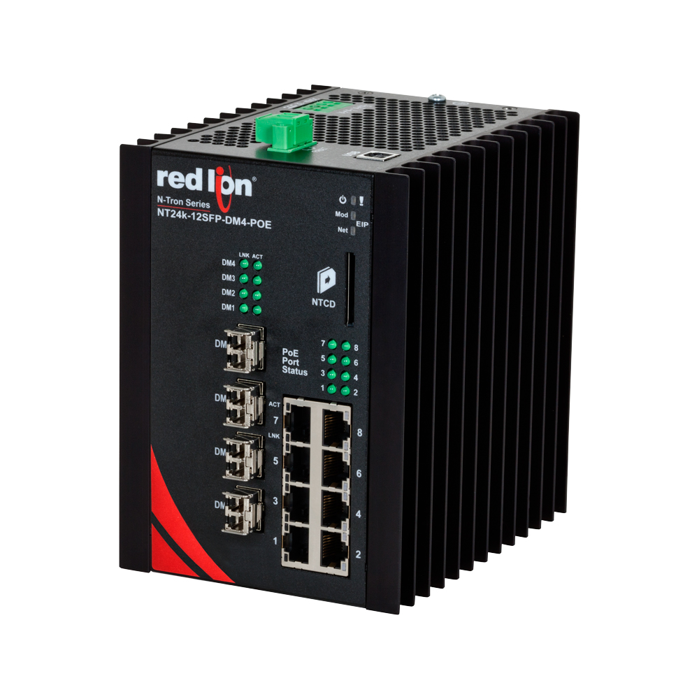 NT24k PoE Series, 12-Port, N-Tron NT24k®-12SFP-POE Managed PoE+ Gigabit Ethernet Switch, DM4 SFPkm