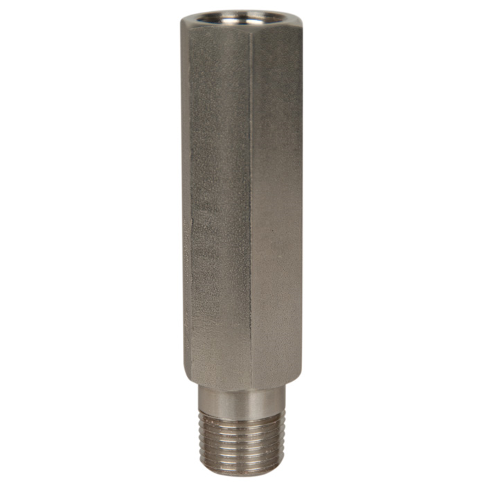 Wika 910.24 Series 
Mini-Siphon, Stainless Steel, 1/4" NPTM to 1/4" NPTF, 6092 psi, 0.1575" Orifice
