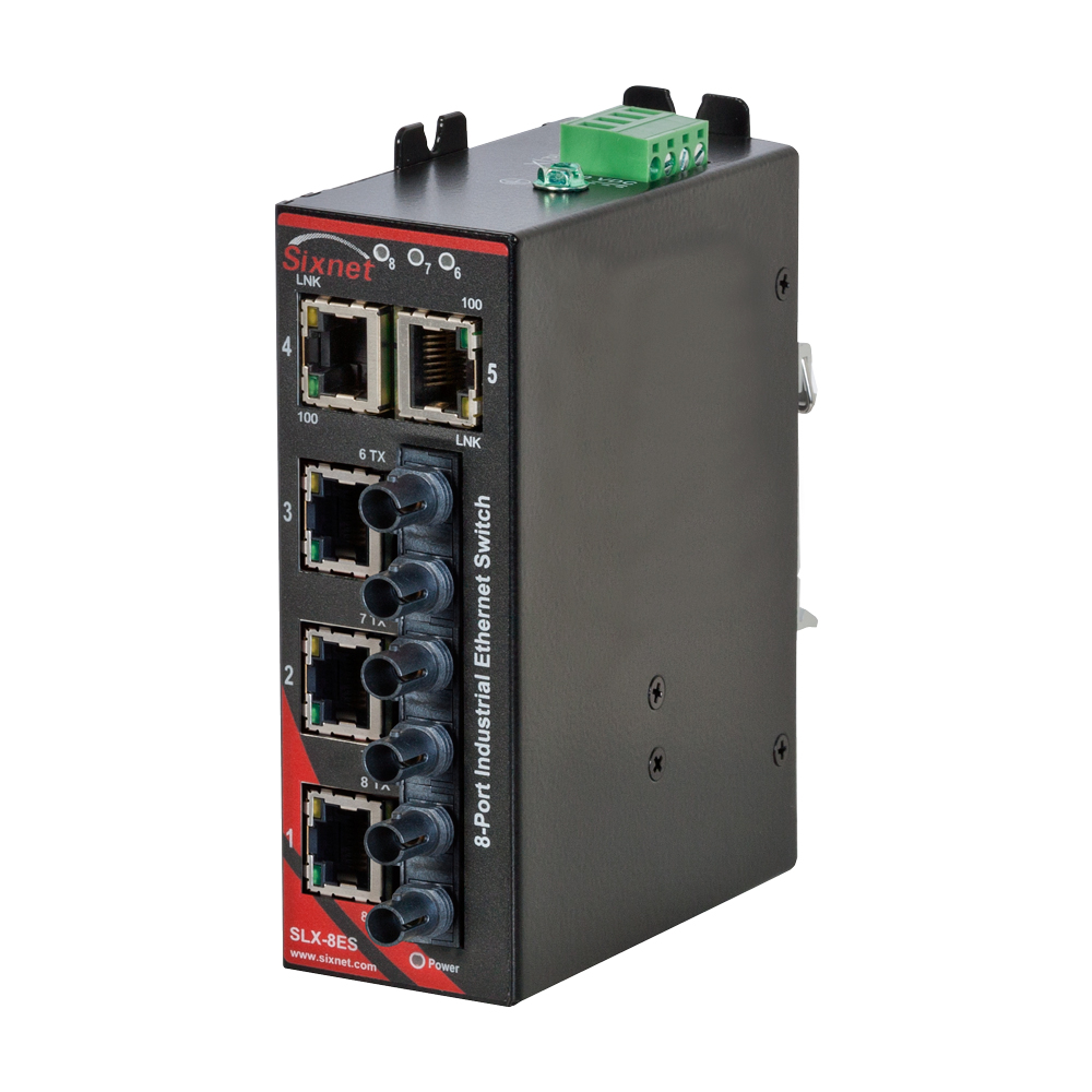 SLX Series, 8-Port, Sixnet SLX-8ES Unmanaged Industrial Ethernet Switch, ST 4km