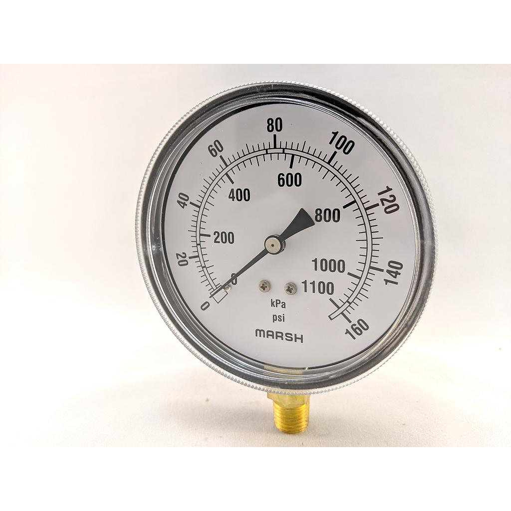 Marsh Pressure Gauge, 3.5" Dial, 0-200 PSI, 1/4" NPT Bottom Connection, 2% Accuracy
