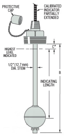 Gems SS DipTape, 42", 316SS Float, 2"NPT, TLU-72500-3-SS-SS-42