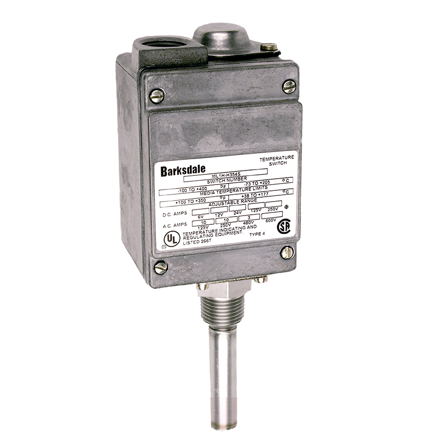 Barksdale Local Mount Temperature Switch, NEMA 4, SPDT Single Set Point, 100-225F, SS Sensor