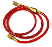 Red PVC 700 psi max hose with filter and O-rings installed.  Custom designed for backflow testing and potable water safe