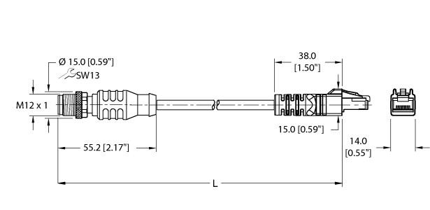 Turck Industrial Ethernet Cable (RSSX RJ45S 860-0.2M/S3451)