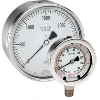 Pressure Gauge, 4" Dial, SS 1/4" NPT Bottom Connect, SS Case, Rubber Protective Case