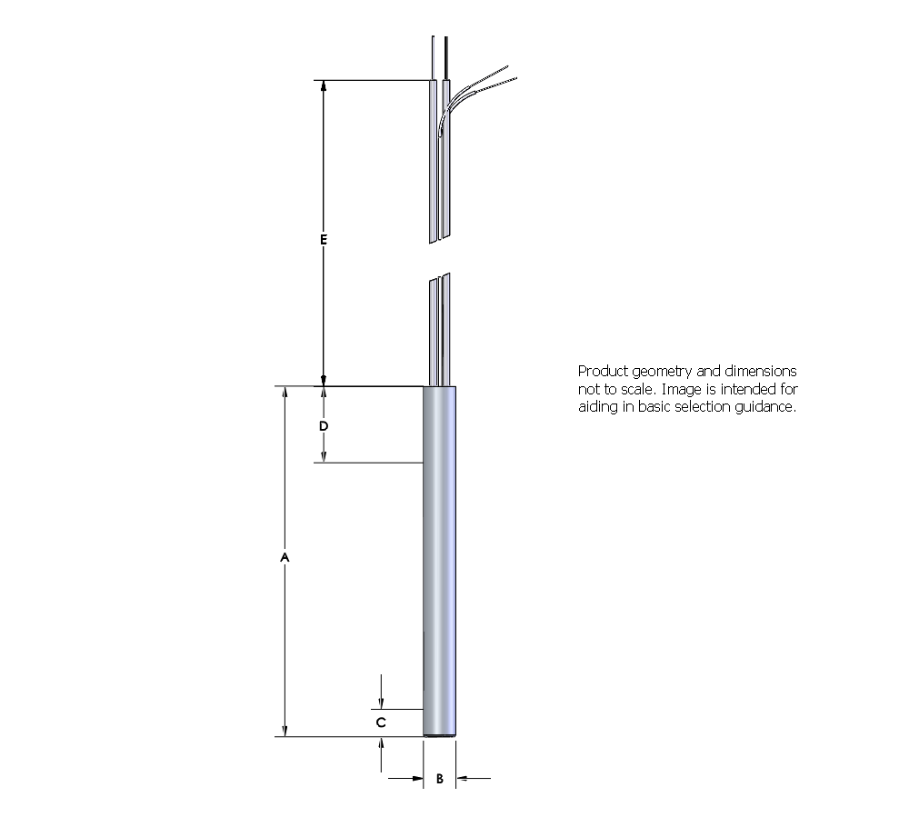 Watlow Firerod .375" Dia. 4.25" Long, 240 VAC, 750 Watts, 36" Right Angle Leads
