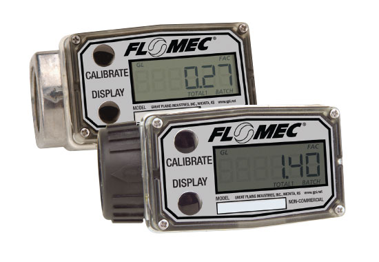 Flomec A1 Series, Paddlewheel Flow Meter, Low Flow, Battery Powered Display, Nylon Body for Water and Non-Aggressive Chemicals, 1" NPTF, Gallon UoM