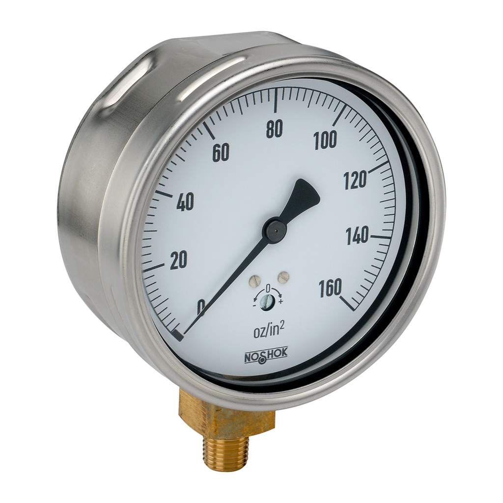 200 Series Low Pressure Diaphragm Dry Pressure Gauge, 4" 304 SS Case, Copper Alloy Internals, 30in H2O, 1/4" NPT Male Lower Mount