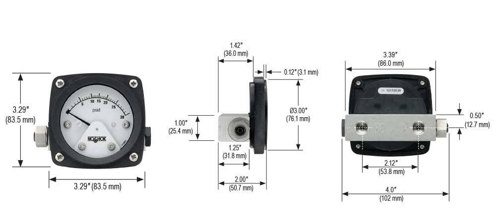 1000 Series Differential Gauge, 0 psid to 15 psid
